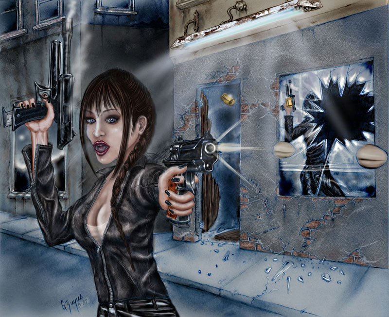 gunfight girl in leather/zuyus